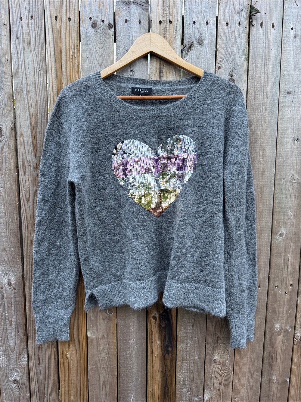 Caroll Paris mohair wool Sequin Heart Crewneck Sweater